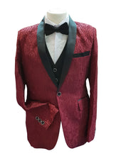 Load image into Gallery viewer, Printed Brocade Wedding Suit 5 Piece Set - Maroon Burgundy - Waniwarehouse