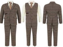 Load image into Gallery viewer, Brown Tweed Checked Suit - 5 Piece