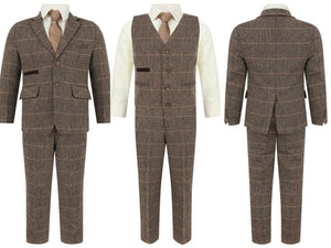 Brown Tweed Checked Suit - 5 Piece