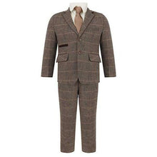 Load image into Gallery viewer, Brown Tweed Checked Suit - 5 Piece