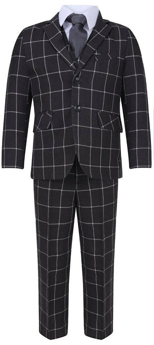 Grey Tweed Checked Suit - 5 Piece