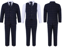 Load image into Gallery viewer, Navy Tweed Checked Suit - 5 Piece