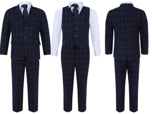 Navy Tweed Checked Suit - 5 Piece