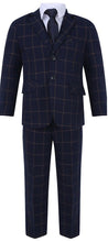 Load image into Gallery viewer, Navy Tweed Checked Suit - 5 Piece
