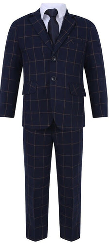 Navy Tweed Checked Suit - 5 Piece